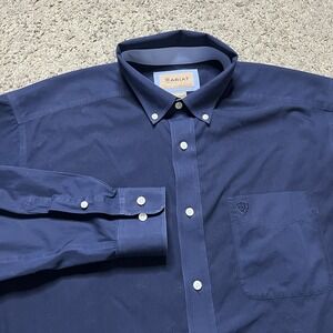 Ariat Men's Wrinkle Free Long Sleeve Solid Button Down Shirt L Large Navy Blue